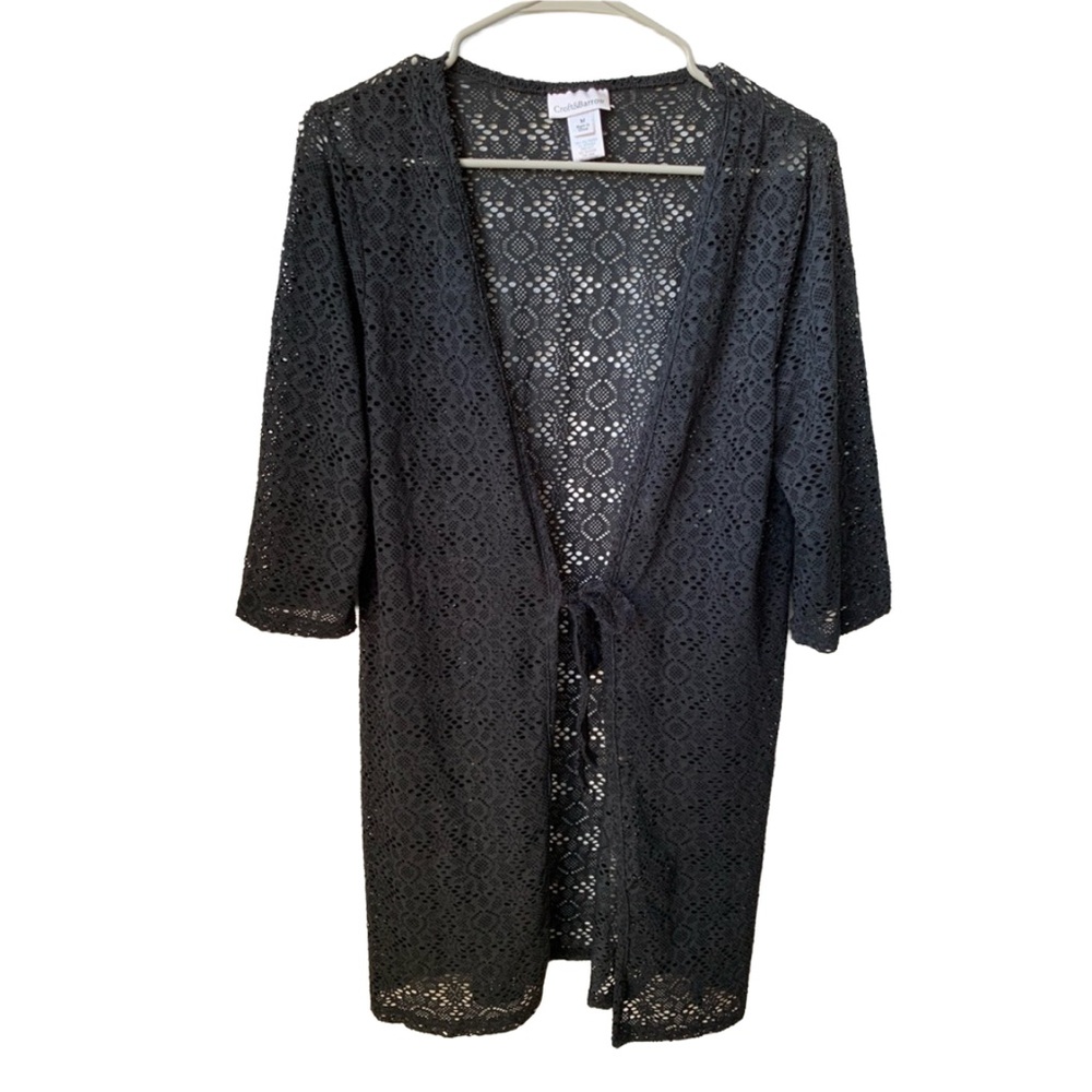CROFT & BARROW Women’s Black Lace Tie Front 1/2 Sleeve Swim Cover Up